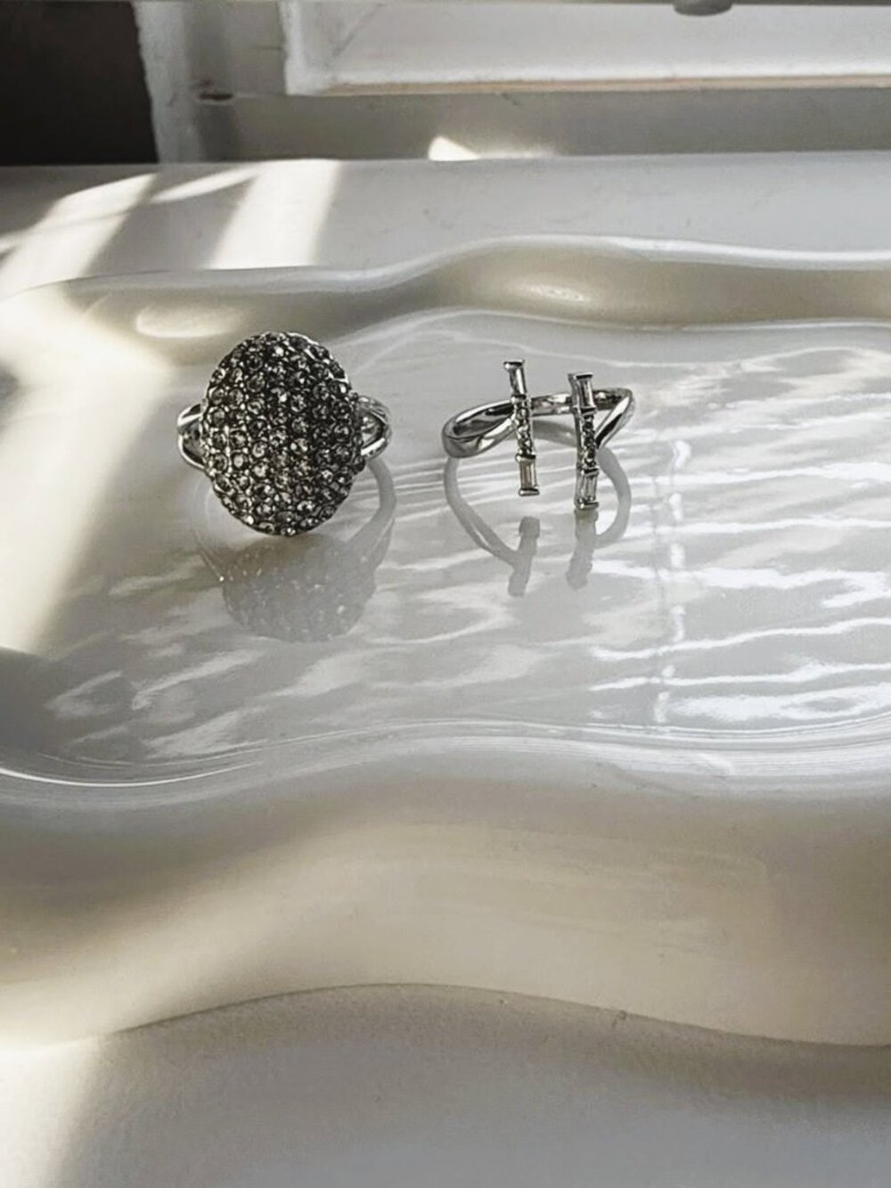 Pave Diamond Ring & Adjustable Bamboo Ring